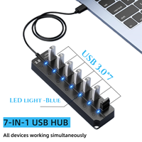Hub USB 3.0 à 7 ports, répartiteur USB multiport avec interrupteur d'alimentation, extension de données USB pour MacBook, ordinateur portable, PC, clé USB, disque dur mobile