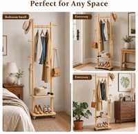 Porte-manteau mobile sur roulettes, avec 5 crochets, 2 étagères et rotation à 360° °   Roues silencieuses pour entrée et chambre à coucher