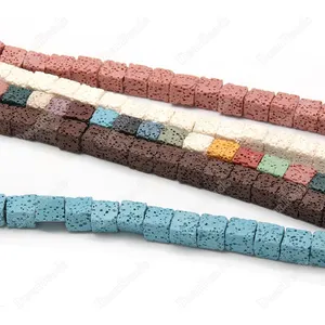 Groothandel Multi Kleuren Roze Blauw Bruin Wit Vierkante Kubus Vorm Vulkanische Lava Rock Stone Kralen Voor Sieraden Maken