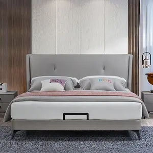 Leder moderne Schlafzimmer Set Möbel King Size Soft Double Up-Holster Luxus Leder betten