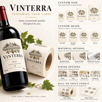 Étiquettes personnalisées de haute qualité pour bouteilles de vin rouge, avant et arrière, avec logo, art, texte, papier texturé, autocollants dorés, imperméables, résistants aux UV, en coton