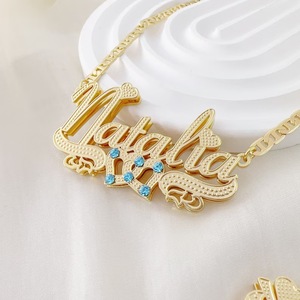 Dropshipping Custom Name Pendant <strong>Charms</strong> <strong>Silver</strong> Gold Plated Double Layer Sculpted Stainless Steel Necklace Jewelry for Women - Product Image 4