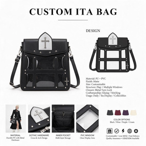 กระเป๋า Ita Bag สีน้ำเงินด้าน ทำจากหนัง PU สะพายไหล่ มีหน้าต่าง PVC ใส ตกแต่งลายการ์ตูน ปิดด้วยซิป กระเป๋าถือแฟชั่น - Product Image 2