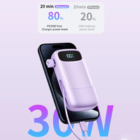 Batterie externe PD30W 10000mAh avec câble Type C intégré, écran LED, charge rapide SCP22.5W, portable, voyage, vente en gros, OEM