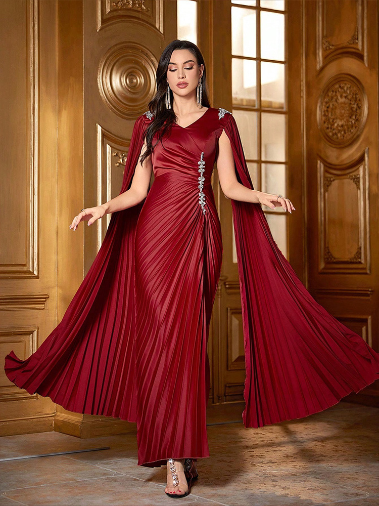 burgundy modest dress Cross Neck Flare Sleeves Long XXL Floor length 8 Modest Sequined Burgundy Long Formal