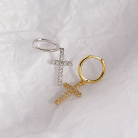 Boucles d'oreilles pendantes tendance unisexe en acier inoxydable micro-pavé de zircon, vente en gros