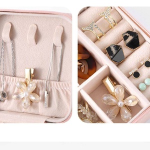 Small Square Travel Jewelry Box | Portable Pu Leather Travel <b>Earring</b> Necklace Ring Organizer Storage Box with Zipper 9.5*9.5*5cm - Product Image 4