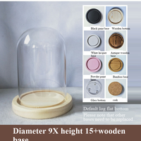 Cloche en verre Art Déco écologique de 9 cm de diamètre et de 12 à 25 cm de hauteur, base en bois massif, décoration de maison et de bureau recyclable à faire soi-même