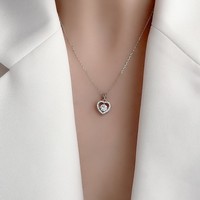Collier en Moissanite 5mm, Pendentif Cœur Rond avec Halo en Zircon Cubique pour Femme, Argent Sterling 925 Couleur Or Blanc, En Stock, Bijoux en Gros