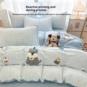 Cartoon Milk Fluff Velvet Comforter Set Four-Piece Fall Quality Wool Filled 2025 New Thickened Coral <strong>Bedding</strong> - Product Image 2