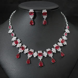 HIBRIDE, 2 uds., hermosa gota de agua, Zirconia cúbica amarilla, lujo para mujer, fiesta, boda, disfraz, collar, conjuntos de joyería nupcial - Product Image 5