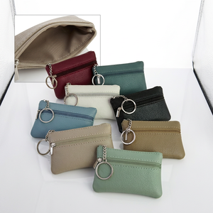 WRIZA PU Leather Zipper Coin Purse <b>Keychain</b> <b>Wallet</b> Mini Clutch Bag Unisex Lightweight Polyester Daily Use Short Style Normcore - Product Image 5