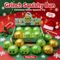Vente en gros de jouets sensoriels anti-stress en TPR scintillant en forme de Grinch de Noël, jouets à presser pour enfants, boîte surprise de Noël