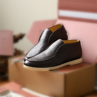 Mocassins originaux pour hommes en cuir véritable style Old Money, mi-hauts, à enfiler, semelle blanche