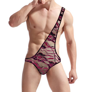 Body en dentelle pour homme, asymétrique, moulant, taille mi-haute, en Spandex et Nylon G421 Printemps 2023 - Product Image 4