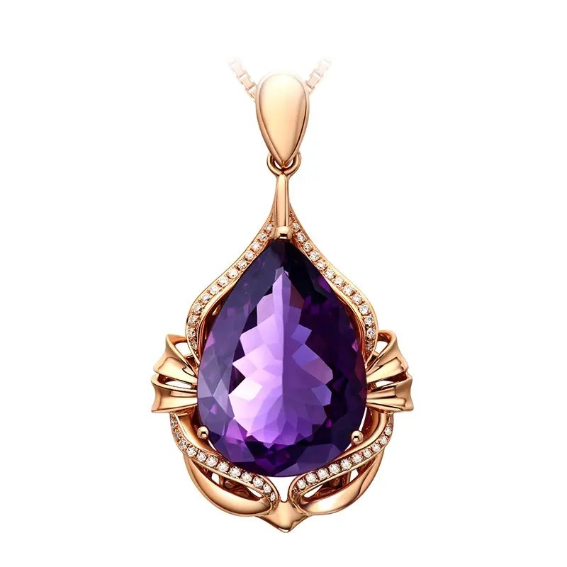 18 Karat Roségold Amethyst Halskette Reiner Schmuck Anhänger für Frauen pierscionki Mujer Colgante Diamant Halskette Bizuteria Anhänger