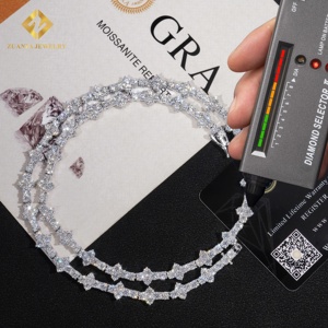 สร้อยข้อมือเพชรทรงกลมสีขาวประดับเพชรแบบ Iced Out ของ ZUANFA JEWELRY เงินแท้ 925 เครื่องประดับโมอิสซาไนต์ สไตล์ฮิปฮอป สามารถสวมซ้อนกันได้ สำหรับผู้ชาย - Product Image 4