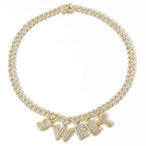 Collar Estilo Europeo y Americano para Hombre, Cadena Cubana de 9mm, Letras Cosidas <span class=keywords><strong>DIY</strong></span>, Circonita <span class=keywords><strong>Rock</strong></span> Sugar, Combinación Hip Hop Cool - Product Image 2