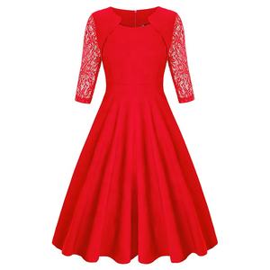 Nouvelle arrivée 2021 <span class=keywords><strong>Robe</strong></span> de soirée pour femmes <span class=keywords><strong>Robe</strong></span> mi-longue en dentelle à manches courtes Robes élégantes de soirée formelle <span class=keywords><strong>Robe</strong></span> de bal de fin d'année Faux deux pièces - Product Image 5