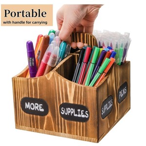 Wooden Desktop Pen Holder Storage Box With Compartments For Pens Pencils Supplies <b>Rotatable</b> Office <b>Desk</b> Organizer - Product Image 5