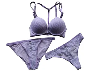 Offre Spéciale Nouveau Sexy Grain Soulevé Maille Soutien-Gorge Culotte String ensemble violet Couleur Sexy Soutien-Gorge Et string Dames sous-vêtements