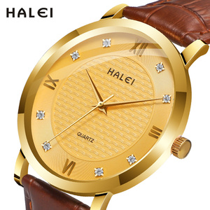 Montre Homme HALEI Neuve Originale à Quartz avec Bracelet en Cuir Étanche 3 ATM Aiguille Diamant Mouvement Japonais Vente en Gros en Dropshipping - Product Image 2