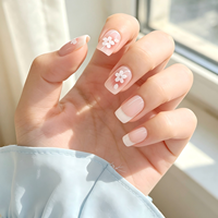 Faux ongles rose nude à presser avec motif fleur de cerisier et French manucure, courts carrés réutilisables en acrylique, lot de 24 pièces pour salon