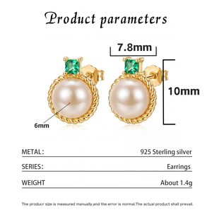 Rhodium Plated Copper White Freshwater Pearl <b>Stud</b> Earrings Halo Flower Jewelry for Women Wholesale Wedding Gift - Product Image 5