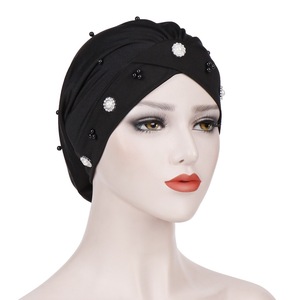 Turbante Musulmano con Perline, Copricapo da Donna con Croce Frontale, Hijab <span class=keywords><strong>Interno</strong></span>, Cappelli Bonnet all'Ingrosso, Copricapo Arabo Neutro da Donna - Product Image 2