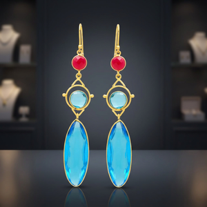 Pendientes Colgantes de Color Azul Claro con Baño de Oro, Estilo Étnico, para Bodas, Compromisos y Fiestas - Product Image 3