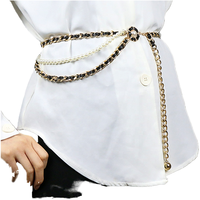 Chaîne de perles en alliage à trois couches à la mode pour dames robe chemise taille ceintures métalliques minces décoratives