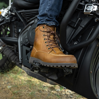 STOCK AU1-ST Chaussures de moto rétro urbaines en cuir pleine fleur style vintage d'été avec embout en acier et lacets antidérapants