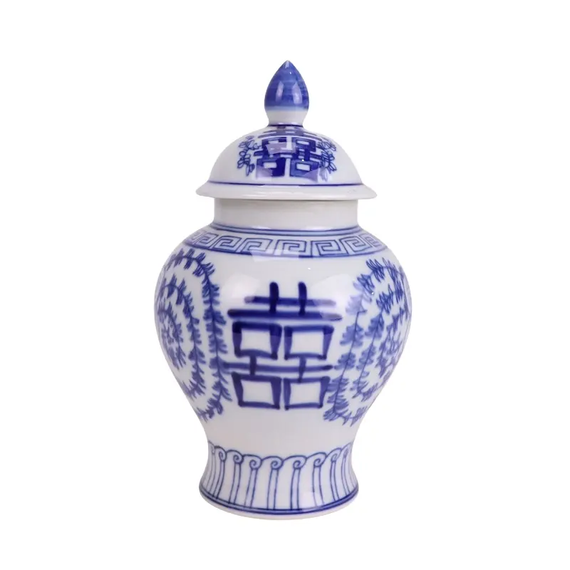 Ginger cinese vasetti blu e bianco doppio modello di felicità per la decorazione della casa