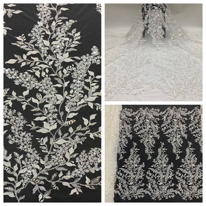 DELACE – robe de mariée en dentelle blanche pure, tissu brodé, dentelle florale, feuilles, dentelle perlée - Product Image 6