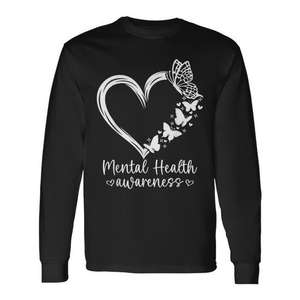 Camiseta de Manga Larga Unisex con Cuello Redondo y Estampado Digital para Concientización sobre la Salud Mental, Promocional para Adultos - Product Image 1