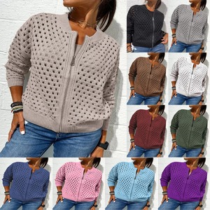 Suéter informal holgado para mujer, abrigo con cremallera hueca, a la moda - Product Image 1