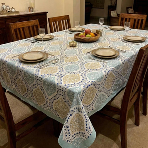 Ethnic Cotton <b>Tablecloth</b> Blue Beige Dining Table Cover Printed Table Linen Kitchen Decor <b>Washable</b> Table Cover - Product Image 1