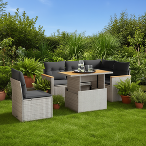 Ensemble de canapés de jardin en rotin PE gris, 6 pièces, accoudoirs réglables, mobilier d'extérieur, style contemporain - Product Image 2