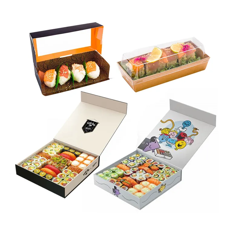 Customize logo size luxury design rice meal sushi eco takeaway disposable paper packaging containers for food grade gift boxes