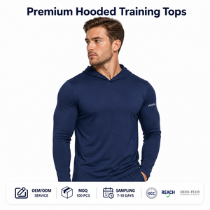 Charlo Men Premium Hooded <b>Training</b> <b>Top</b> Moisture Wicking <b>Long</b> <b>Sleeve</b> Athletic Slim Fit Gym Workout Wholesale Custom OEM - Product Image 1