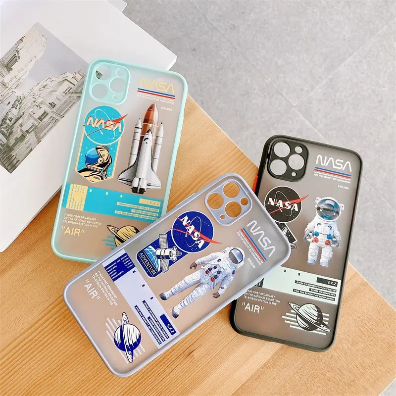 Space Exploration Nasa Spaceman Pattern Translucent Matte TPU PC Case for iPhone 11 12 13 Pro X XS Max 7 8 Plus