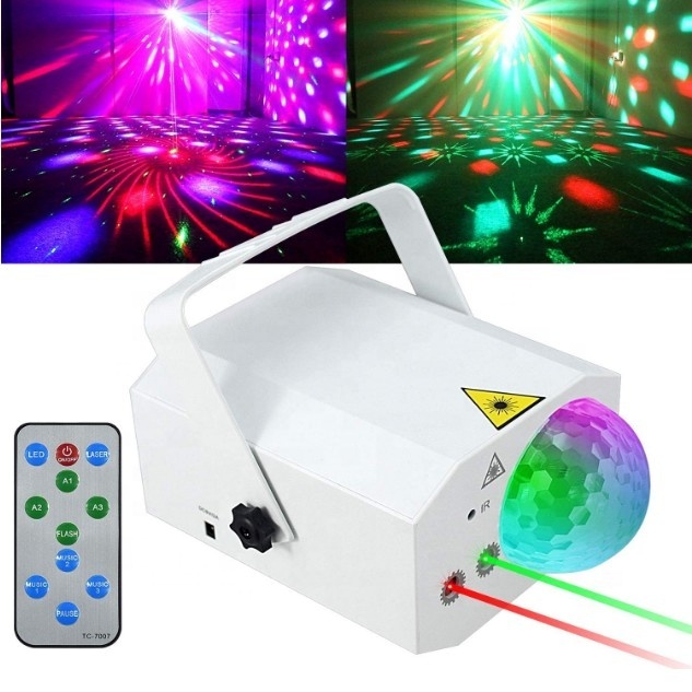 2 in 1 Dj Stage Lights Effect Projector Party Lights LED Disco Ball Strobe Lights Sound Activated With Remote Control
