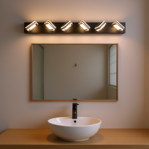 Lampe de miroir murale moderne à 6 lumières LED, en fer mat, à intensité variable, pour salle de bain, blanc chaud 3500K - Product Image 2