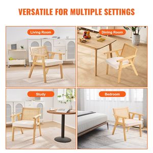 <b>Mid</b> <b>Century</b> Modern <b>Accent</b> <b>Chair</b> with Rattan Back Beige Upholstered Velvet for Living Room Bedroom Reading Room or Office - Product Image 5