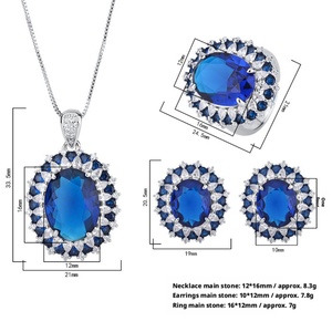 Fashion Eco-friendly Copper Oval Cut 12*16mm Blue Zircon <b>Earrings</b> Ring <b>Set</b> Fine Jewelry <b>Sets</b> 3 Piece for Evening Party Look - Product Image 2