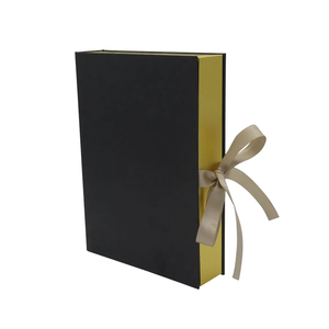 Modern Elegant Luxury Recyclable Rigid Square Clamshell Food Paper Box <b>Gold</b> Foil Logo <b>Ribbon</b> Closure Hot Stamped Design for - Product Image 4