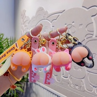 Porte-clés anti-stress 3D en caoutchouc souple Lisa en forme de fesses de cochon, motif dessin animé, écologique et durable, pour femmes, couples, voiture, sac