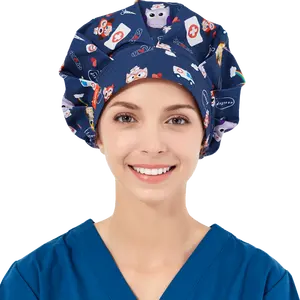 ANNO Woven Head Clip Color Surgical Hats Print Doctors Hair Medical Nurse Operating Room Caps