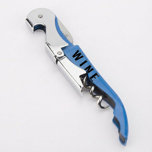 Wine Opener Multi Functional Stainless Steel Corkscrew Bottle Opener Folding Portable Blue WINE Printed - Product Image 1