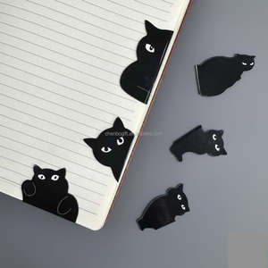 Kucing hitam menggemaskan dan bunga-bunga lembut pembatas buku magnetik Set kertas Magnet penuh kembali Magnet kulkas begitu lucu gaya hewan - Product Image 1